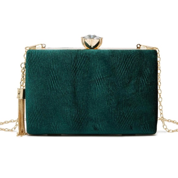 Luxe Green Velvet Clutch Party Evening Formal bag - Picture 1 of 4